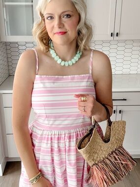 Women's Pink & White Striped Midi Dress - Sleeveless Summer Style